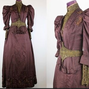 1890s "Sorelle Donzelli" Victorian Dress, Bodice + Skirt, Puff Sleeve